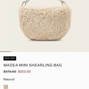 AllSaints Cream Shearling Half-Moon Shoulder Bag with Silver Chain